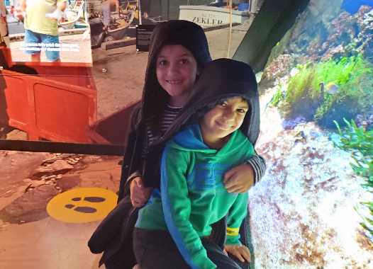 2 enfants devant un aquarium